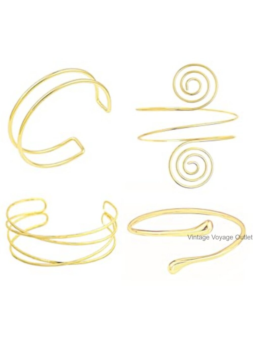 4pc Gold Plated Adjustable Arm Cuff Bracelet Set Minimalist Upper Arm Bangle